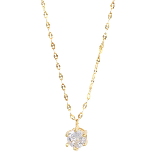 Dazzling 14K Gold Plated Solitaire Necklace: Elevate Your Elegance with a Touch of Luxury