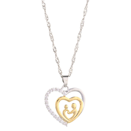 Embrace the Bond: Cherish the Mother and Child Necklace with Pave Heart Pendant