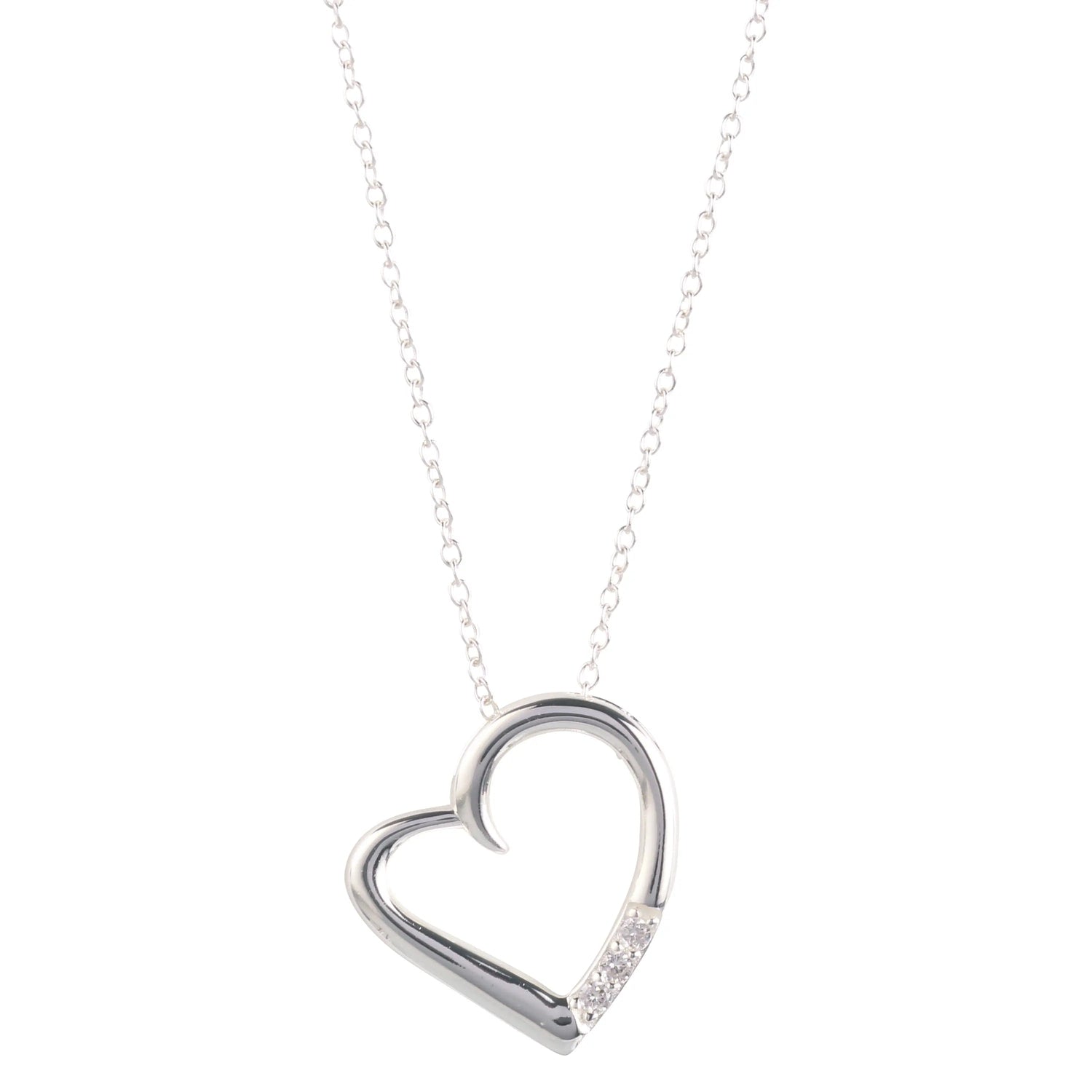 Gorgeous 14K Silver Plated Love Heart Pendant Necklace with Sparkling Cubic Zirconia - A Touch of Elegance for Every Occasion